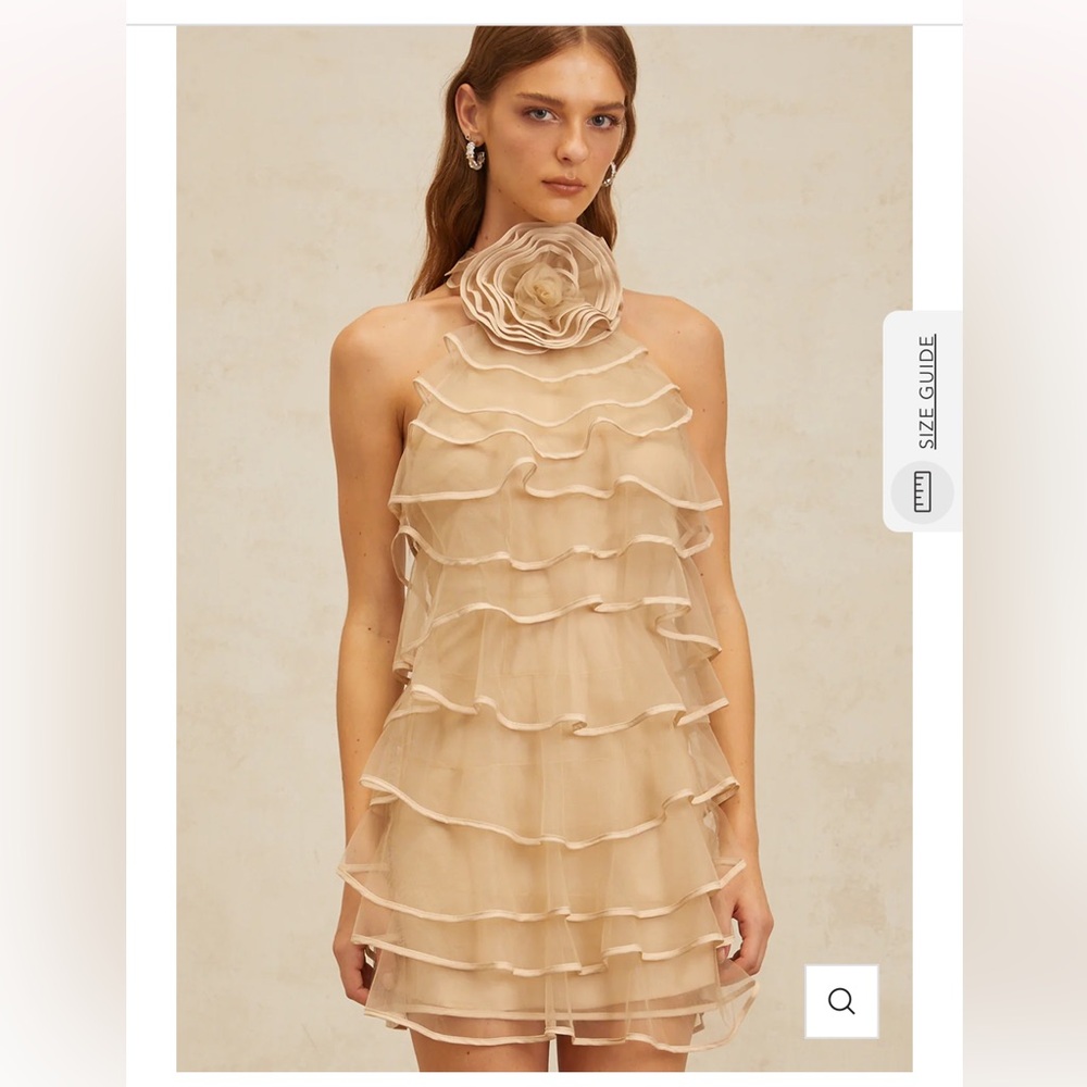 Miss Rosier Coralie Khaki 3D Petal Layered Tulle Mini Dress